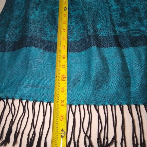 NWOT PASHMINA long cashmere-silk scarf/wrap/shawl/coverup - teal-turquoise - Picture 6 of 6